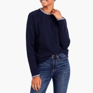J. Crew Mercantile Navy Blue Zip Back Sweatshirt with Ruffled Gingham Trim